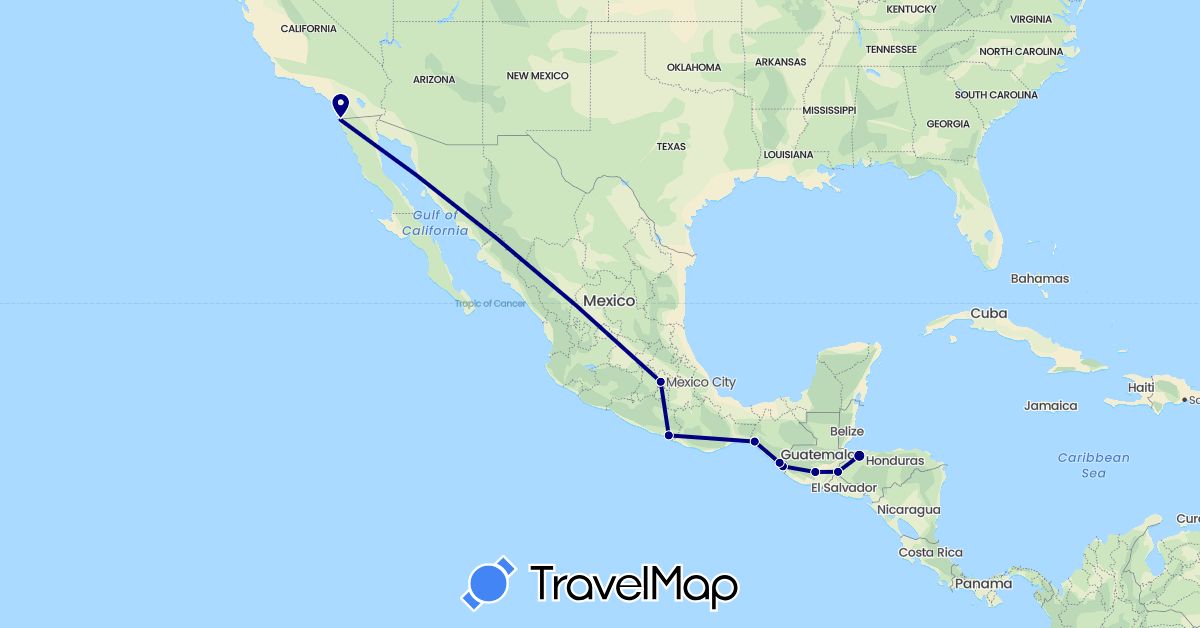TravelMap itinerary: driving in Guatemala, Honduras, Mexico (North America)
